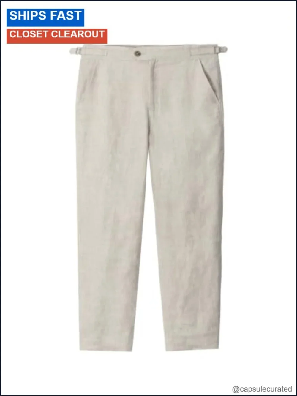Men's 100% Linen Casual Tapered Pants Side Tab Adjustable